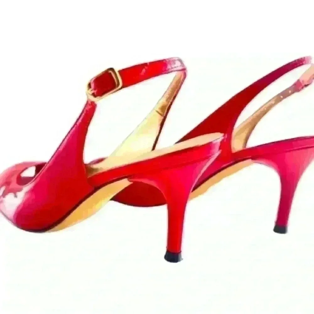 STUART WEITZMAN RED LEATHER Y2K SLINGBACK OPEN TOE KITTEN HEELS SANDALS SIZE 6.5 - Picture 2 of 12